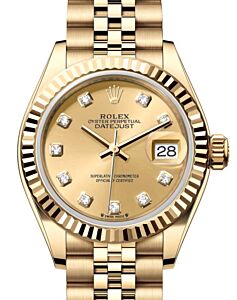 Rolex Lady Datejust 28 Yellow Gold Champagne Diamond Dial & Fluted Bezel Jubilee Bracelet 279178 - BRAND NEW