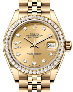 Rolex Lady Datejust 28 Yellow Gold Champagne Diamond IX Dial & Diamond Bezel Jubilee Bracelet 279138RBR - BRAND NEW
