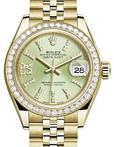 Rolex Lady Datejust 28 Yellow Gold Linden Diamond Index/Roman IX Dial & Diamond Bezel Jubilee Bracelet 279138RBR - BRAND NEW