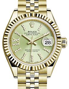 Rolex Lady Datejust 28 Yellow Gold Linden Diamond Index/Roman IX Dial & Fluted Bezel Jubilee Bracelet 279178 - BRAND NEW
