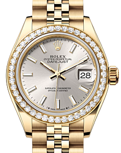 Rolex Lady Datejust 28 Yellow Gold Silver Index Dial & Diamond Bezel Jubilee Bracelet 279138RBR - BRAND NEW