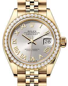 Rolex Lady Datejust 28 Yellow Gold Silver Roman Dial & Diamond Bezel Jubilee Bracelet 279138RBR - BRAND NEW