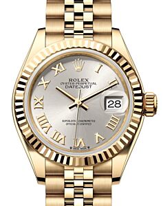Rolex Lady Datejust 28 Yellow Gold Silver Roman Dial & Fluted Bezel Jubilee Bracelet 279178 - BRAND NEW