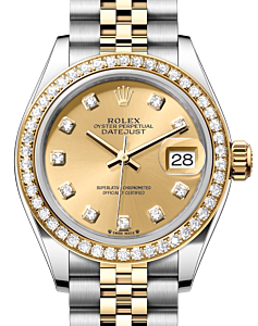 Rolex Lady Datejust 28 Yellow Gold/Steel Champagne Diamond Dial & Diamond Bezel Jubilee Bracelet 279383RBR - BRAND NEW