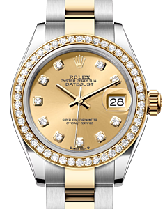 Rolex Lady Datejust 28 Yellow Gold/Steel Champagne Diamond Dial & Diamond Bezel Oyster Bracelet 279383RBR - BRAND NEW