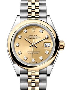 Rolex Lady Datejust 28 Yellow Gold/Steel Champagne Diamond Dial & Smooth Domed Bezel Jubilee Bracelet 279163 - BRAND NEW