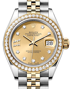 Rolex Lady Datejust 28 Yellow Gold/Steel Champagne Diamond IX Dial & Diamond Bezel Jubilee Bracelet 279383RBR - BRAND NEW