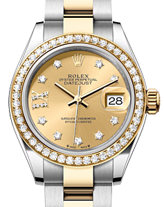 Rolex Lady Datejust 28 Yellow Gold/Steel Champagne Diamond IX Dial & Diamond Bezel Oyster Bracelet 279383RBR - BRAND NEW