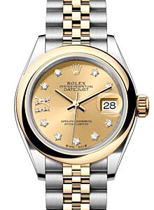 Rolex Lady Datejust 28 Yellow Gold/Steel Champagne Diamond IX Dial & Smooth Domed Bezel Jubilee Bracelet 279163 - BRAND NEW