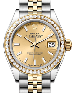 Rolex Lady Datejust 28 Yellow Gold/Steel Champagne Index Dial & Diamond Bezel Jubilee Bracelet 279383RBR - BRAND NEW