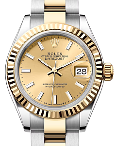 Rolex Lady Datejust 28 Yellow Gold/Steel Champagne Index Dial & Fluted Bezel Oyster Bracelet 279173 - BRAND NEW