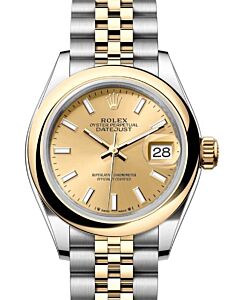 Rolex Lady Datejust 28 Yellow Gold/Steel Champagne Index Dial & Smooth Domed Bezel Jubilee Bracelet 279163 - BRAND NEW
