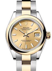Rolex Lady Datejust 28 Yellow Gold/Steel Champagne Index Dial & Smooth Domed Bezel Oyster Bracelet 279163 - BRAND NEW