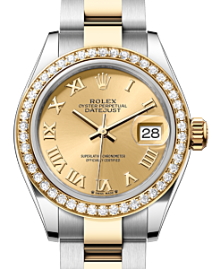 Rolex Lady Datejust 28 Yellow Gold/Steel Champagne Roman Dial & Diamond Bezel Oyster Bracelet 279383RBR - BRAND NEW