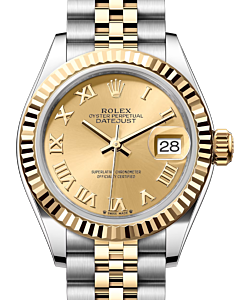 Rolex Lady Datejust 28 Yellow Gold/Steel Champagne Roman Dial & Fluted Bezel Jubilee Bracelet 279173 - BRAND NEW