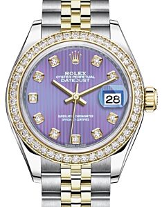 Rolex Lady Datejust 28 Yellow Gold/Steel Lavender Diamond Dial & Diamond Bezel Jubilee Bracelet 279383RBR - BRAND NEW