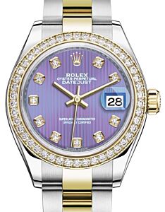 Rolex Lady Datejust 28 Yellow Gold/Steel Lavender Diamond Dial & Diamond Bezel Oyster Bracelet 279383RBR - BRAND NEW