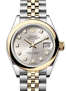 Rolex Lady Datejust 28 Yellow Gold/Steel Silver Diamond Dial & Smooth Domed Bezel Jubilee Bracelet 279163 - BRAND NEW