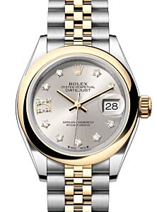 Rolex Lady Datejust 28 Yellow Gold/Steel Silver Diamond IX Dial & Smooth Domed Bezel Jubilee Bracelet 279163 - BRAND NEW