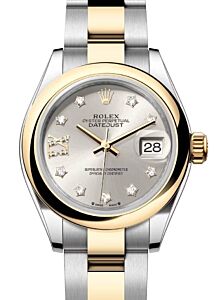 Rolex Lady Datejust 28 Yellow Gold/Steel Silver Diamond IX Dial & Smooth Domed Bezel Oyster Bracelet 279163 - BRAND NEW