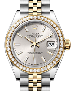Rolex Lady Datejust 28 Yellow Gold/Steel Silver Index Dial & Diamond Bezel Jubilee Bracelet 279383RBR - BRAND NEW