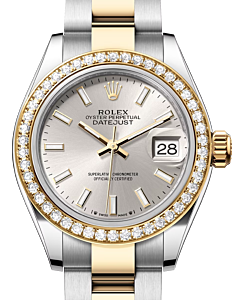 Rolex Lady Datejust 28 Yellow Gold/Steel Silver Index Dial & Diamond Bezel Oyster Bracelet 279383RBR - BRAND NEW