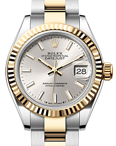 Rolex Lady Datejust 28 Yellow Gold/Steel Silver Index Dial & Fluted Bezel Oyster Bracelet 279173 - BRAND NEW