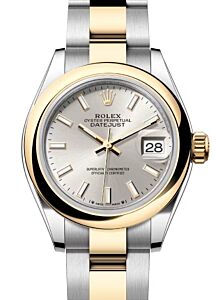 Rolex Lady Datejust 28 Yellow Gold/Steel Silver Index Dial & Smooth Domed Bezel Oyster Bracelet 279163 - BRAND NEW