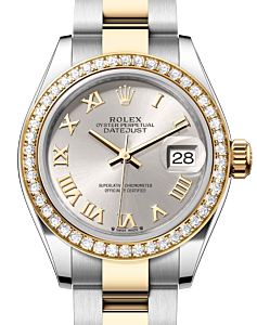 Rolex Lady Datejust 28 Yellow Gold/Steel Silver Roman Dial & Diamond Bezel Oyster Bracelet 279383RBR - BRAND NEW