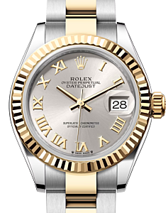 Rolex Lady Datejust 28 Yellow Gold/Steel Silver Roman Dial & Fluted Bezel Oyster Bracelet 279173 - BRAND NEW