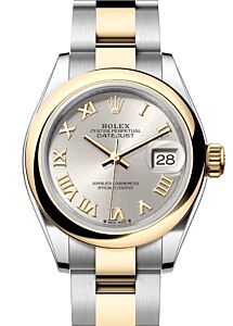 Rolex Lady Datejust 28 Yellow Gold/Steel Silver Roman Dial & Smooth Domed Bezel Oyster Bracelet 279163 - BRAND NEW