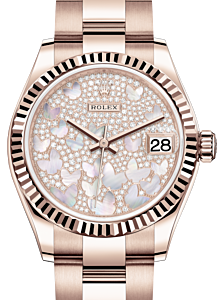 Rolex Lady-Datejust 31 Rose Gold Mother of Pearl Butterfly Diamond Paved Dial & Fluted Bezel Oyster Bracelet 278275 - BRAND NEW
