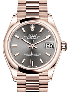 Rolex Lady-Datejust 31 Rose Gold Rhodium Index Dial & Smooth Domed Bezel President Bracelet 278245 - BRAND NEW