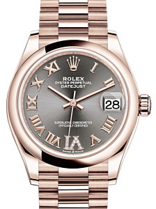 Rolex Lady-Datejust 31 Rose Gold Rhodium Roman Diamond VI Dial & Smooth Domed Bezel President Bracelet 278245 - BRAND NEW