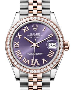 Rolex Lady-Datejust 31 Rose Gold/Steel Aubergine Roman Diamond VI Dial & Diamond Bezel Jubilee Bracelet 278381RBR - BRAND NEW