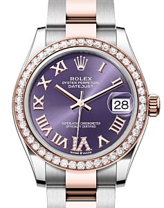 Rolex Lady-Datejust 31 Rose Gold/Steel Aubergine Roman Diamond VI Dial & Diamond Bezel Oyster Bracelet 278381RBR - BRAND NEW