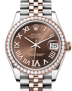 Rolex Lady-Datejust 31 Rose Gold/Steel Chocolate Roman Diamond VI Dial & Diamond Bezel Jubilee Bracelet 278381RBR - BRAND NEW