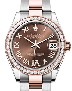 Rolex Lady-Datejust 31 Rose Gold/Steel Chocolate Roman Diamond VI Dial & Diamond Bezel Oyster Bracelet 278381RBR - BRAND NEW