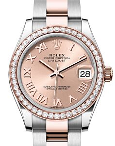 Rolex Lady-Datejust 31 Rose Gold/Steel Rose Roman Dial & Diamond Bezel Oyster Bracelet 278381RBR - BRAND NEW