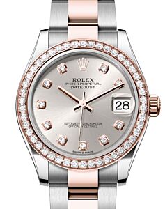 Rolex Lady-Datejust 31 Rose Gold/Steel Silver Diamond Dial & Diamond Bezel Oyster Bracelet 278381RBR - BRAND NEW