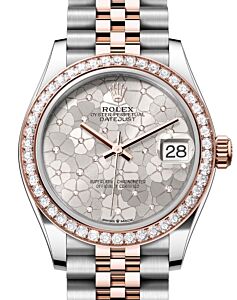 Rolex Lady-Datejust 31 Rose Gold/Steel Silver Floral Motif Diamond Dial & Diamond Bezel Jubilee Bracelet 278381RBR - BRAND NEW