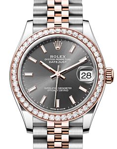 Rolex Lady-Datejust 31 Rose Gold/Steel Slate Index Dial & Diamond Bezel Jubilee Bracelet 278381RBR - BRAND NEW