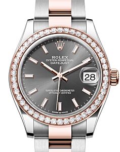 Rolex Lady-Datejust 31 Rose Gold/Steel Slate Index Dial & Diamond Bezel Oyster Bracelet 278381RBR - BRAND NEW