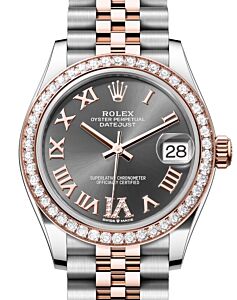Rolex Lady-Datejust 31 Rose Gold/Steel Slate Roman Diamond VI Dial & Diamond Bezel Jubilee Bracelet 278381RBR - BRAND NEW