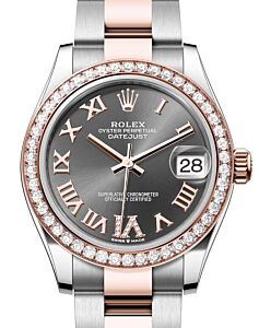 Rolex Lady-Datejust 31 Rose Gold/Steel Slate Roman Diamond VI Dial & Diamond Bezel Oyster Bracelet 278381RBR - BRAND NEW