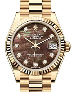 Rolex Lady-Datejust 31 President Yellow Gold Black Mother of Pearl Diamond Dial & Fluted Bezel 278278