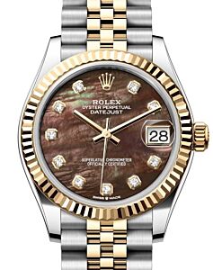 Rolex Lady-Datejust 31 Yellow Gold/Steel Black Mother of Pearl Diamond Dial & Fluted Bezel Jubilee Bracelet 278273 - BRAND NEW