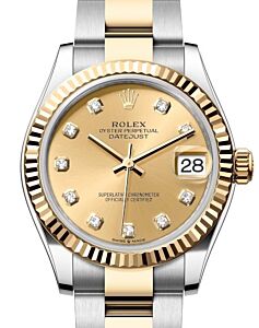 Rolex Lady-Datejust 31 Yellow Gold/Steel Champagne Diamond Dial & Fluted Bezel Oyster Bracelet 278273 - BRAND NEW