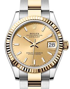 Rolex Lady-Datejust 31 Yellow Gold/Steel Champagne Index Dial & Fluted Bezel Oyster Bracelet 278273 - BRAND NEW