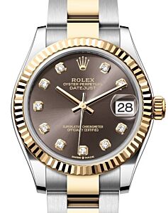 Rolex Lady-Datejust 31 Yellow Gold/Steel Dark Grey Diamond Dial & Fluted Bezel Oyster Bracelet 278273 - BRAND NEW